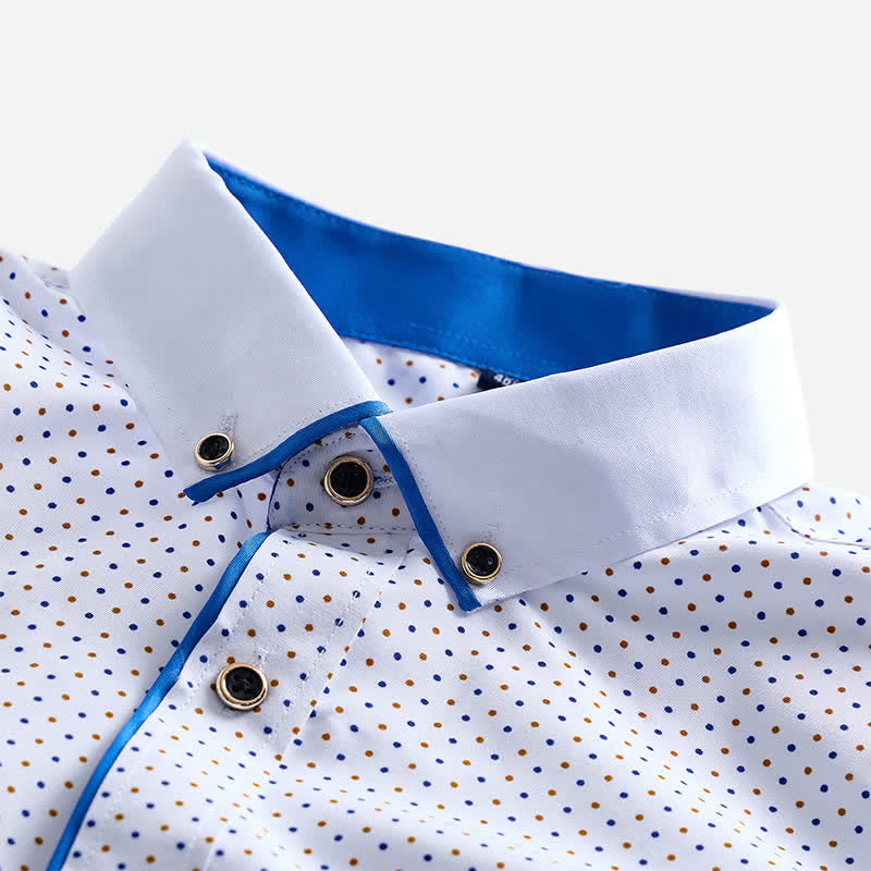 Men's Formal Polka Dot Contrast Trim Dress Shirt - image 3