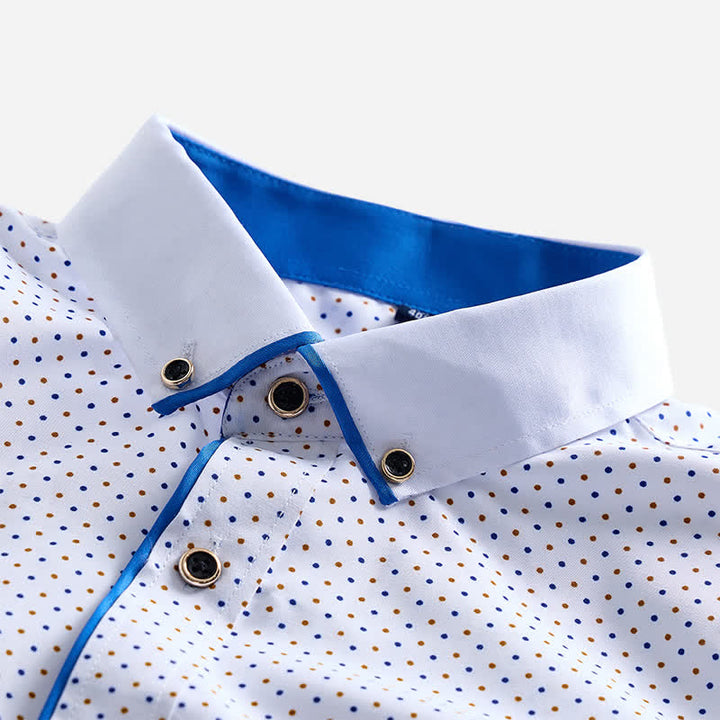Men's Formal Polka Dot Contrast Trim Dress Shirt - image 3