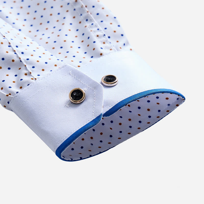 Men's Formal Polka Dot Contrast Trim Dress Shirt - image 7