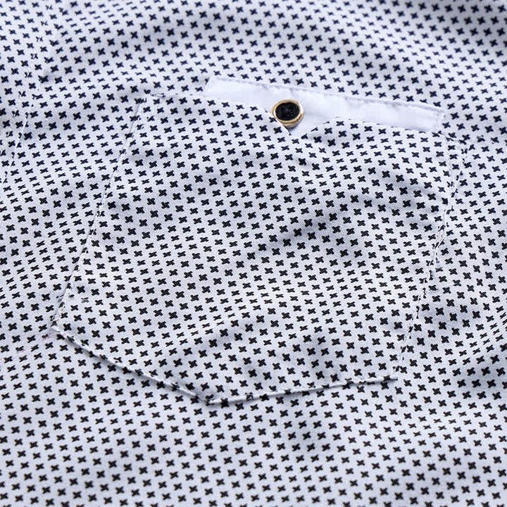 Men's Black & White Micro Cross Pattern Dress Shirt - image 4