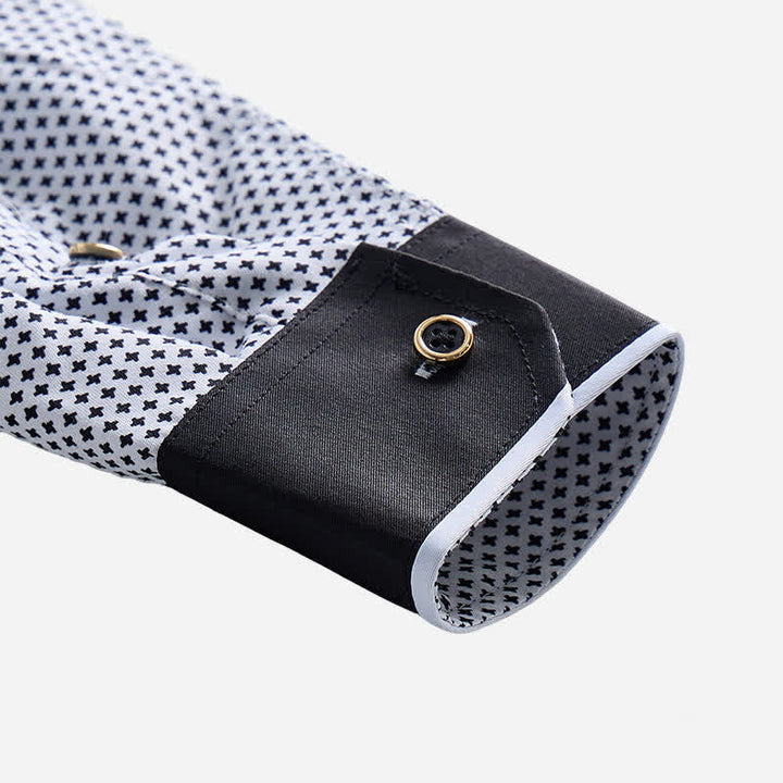 Men's Black & White Micro Cross Pattern Dress Shirt - image 7