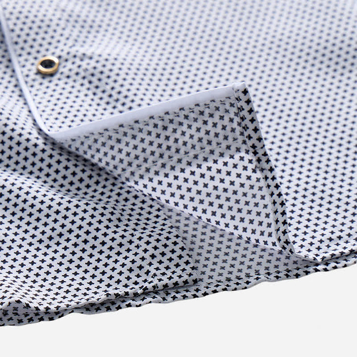 Men's Black & White Micro Cross Pattern Dress Shirt - image 6