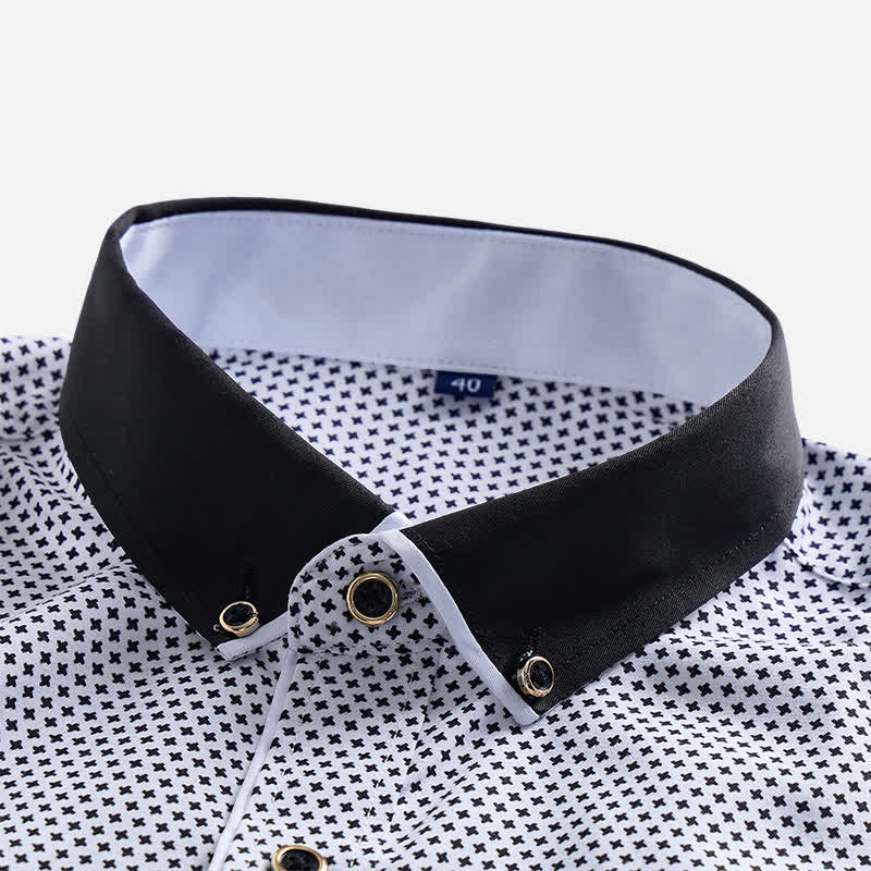 Men's Black & White Micro Cross Pattern Dress Shirt - image 3
