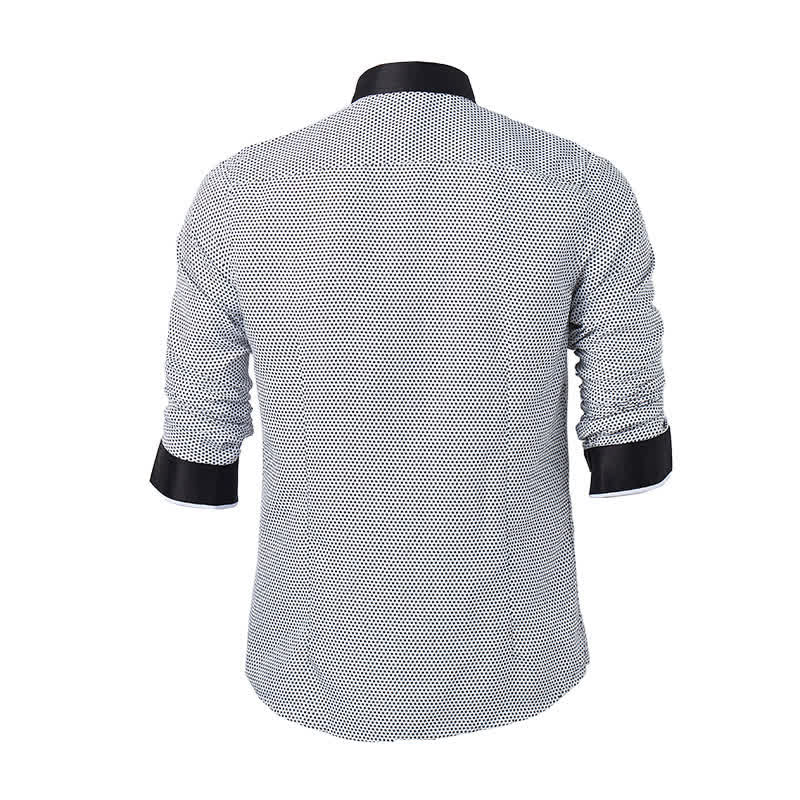 Men's Black & White Micro Cross Pattern Dress Shirt - image 9