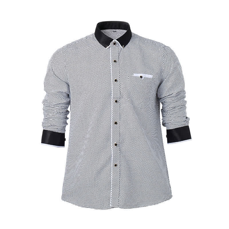 Men's Black & White Micro Cross Pattern Dress Shirt - image 8