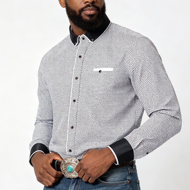 Men's Black & White Micro Cross Pattern Dress Shirt - image 1