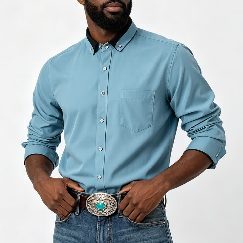 Men's Solid Collar Contrast Black Collar Dress Shirt - image 1