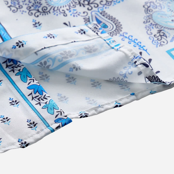 Men's Vintage Blue & White Patchwork Paisley Print Shirt - image 6