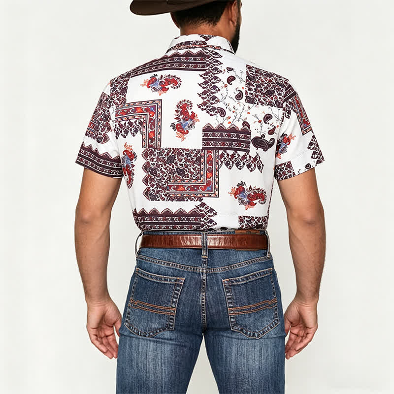 Men's Deep Brown & White Tribal Border Paisley Print Shirt - image 2