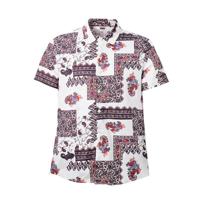 Men's Deep Brown & White Tribal Border Paisley Print Shirt - image 8