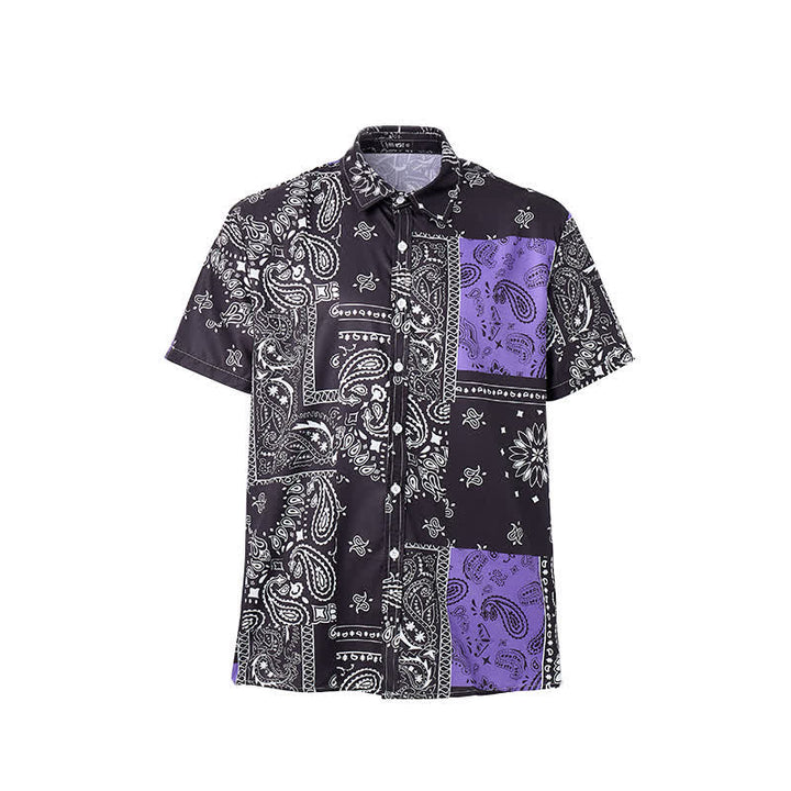 Men's Streetwear Black & Purple Paisley Print Shirt - image 8