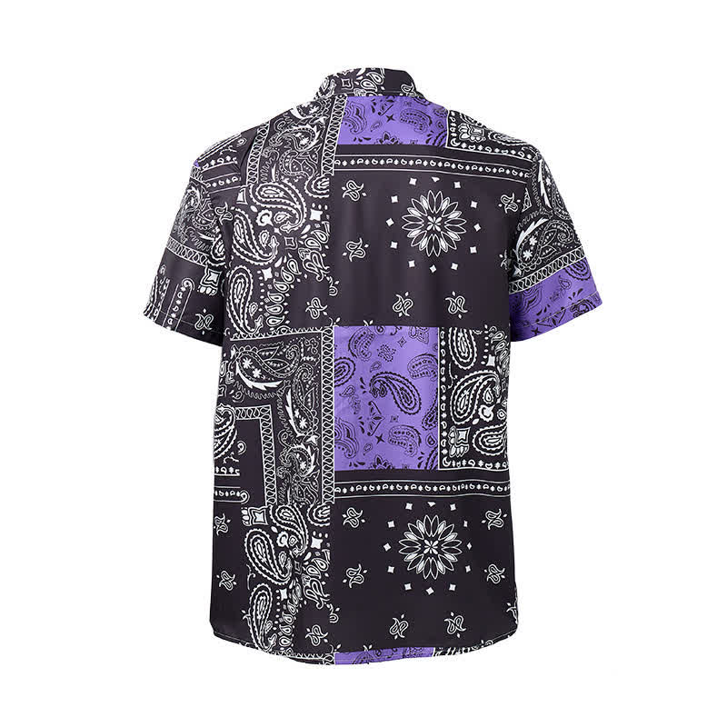 Men's Streetwear Black & Purple Paisley Print Shirt - image 9
