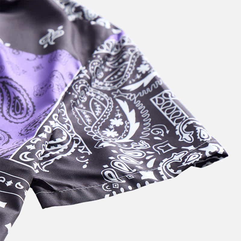 Men's Streetwear Black & Purple Paisley Print Shirt - image 7
