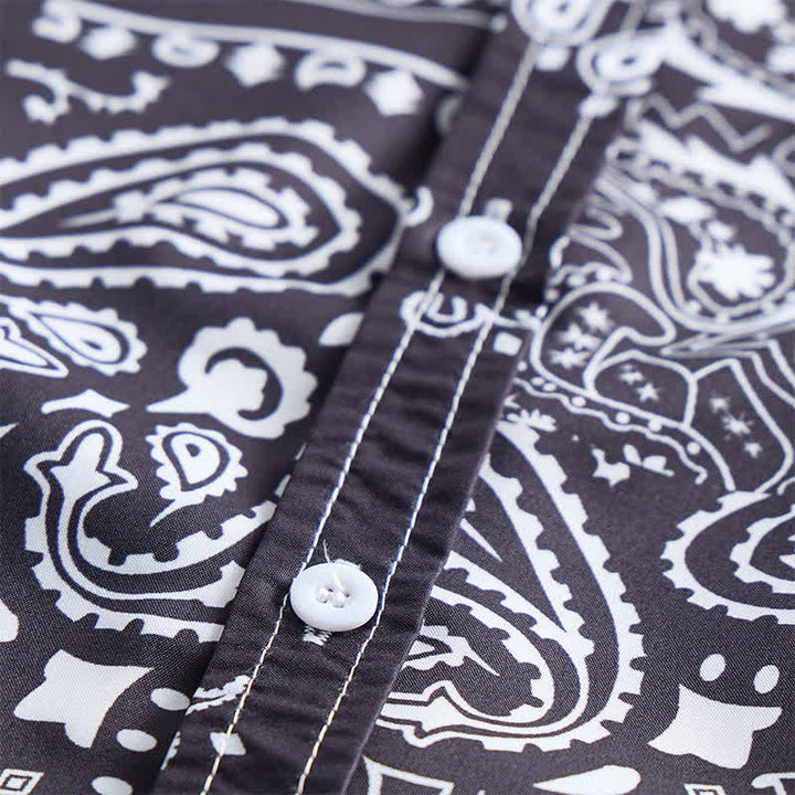 Men's Streetwear Black & Purple Paisley Print Shirt - image 5