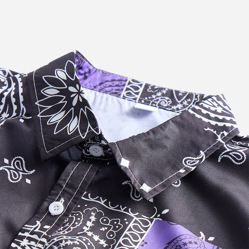 Men's Streetwear Black & Purple Paisley Print Shirt - image 4