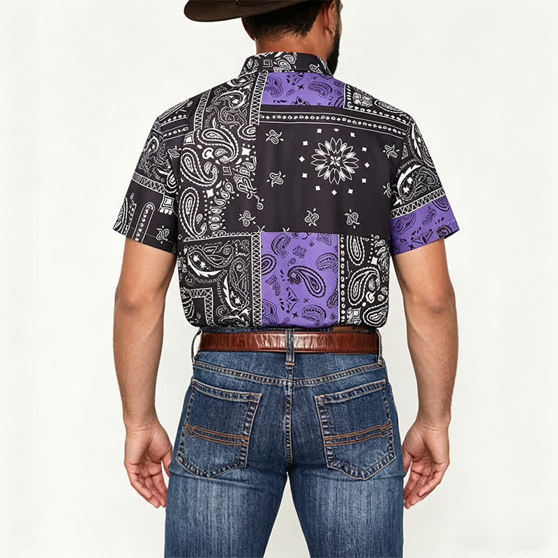 Men's Streetwear Black & Purple Paisley Print Shirt - image 2