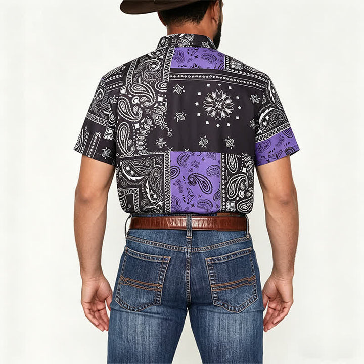 Men's Streetwear Black & Purple Paisley Print Shirt - image 2