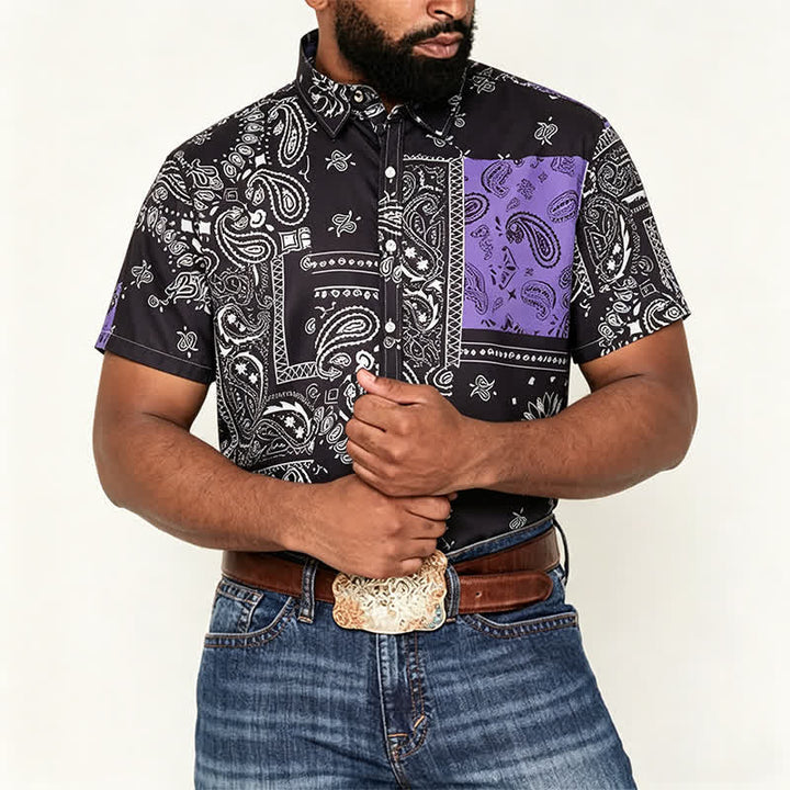 Men's Streetwear Black & Purple Paisley Print Shirt - image 1