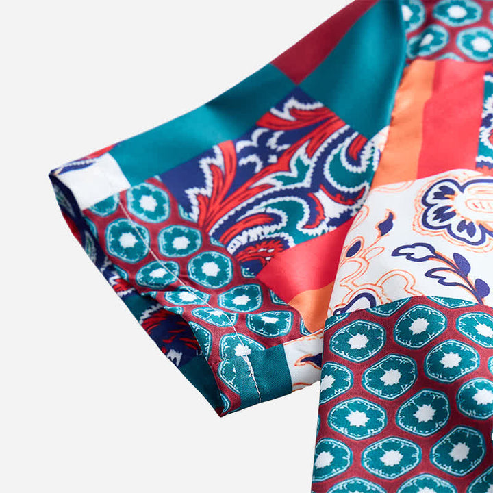 Men's Green & Orange Boho Patchwork Paisley Print Shirt - image 7