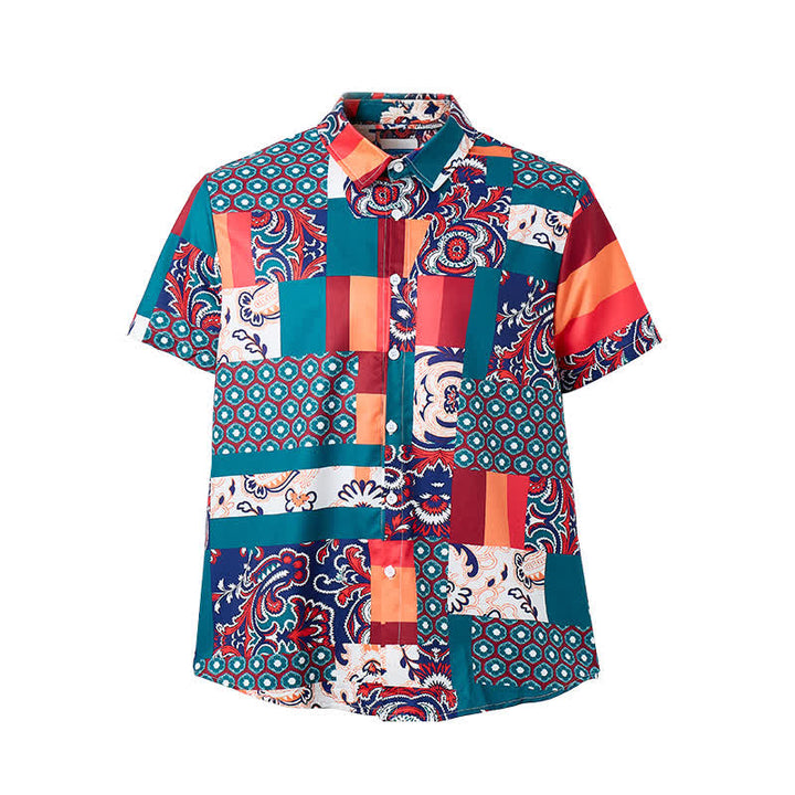 Men's Green & Orange Boho Patchwork Paisley Print Shirt - image 8