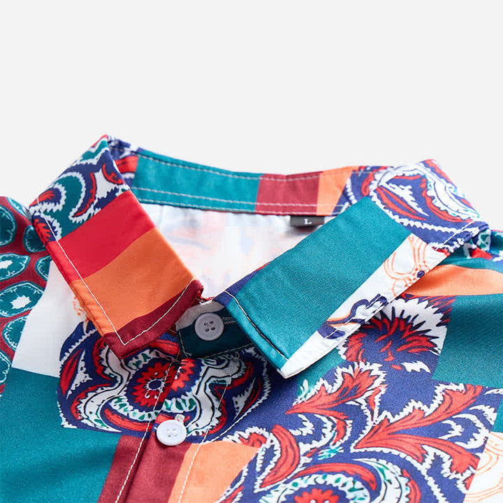 Men's Green & Orange Boho Patchwork Paisley Print Shirt - image 4
