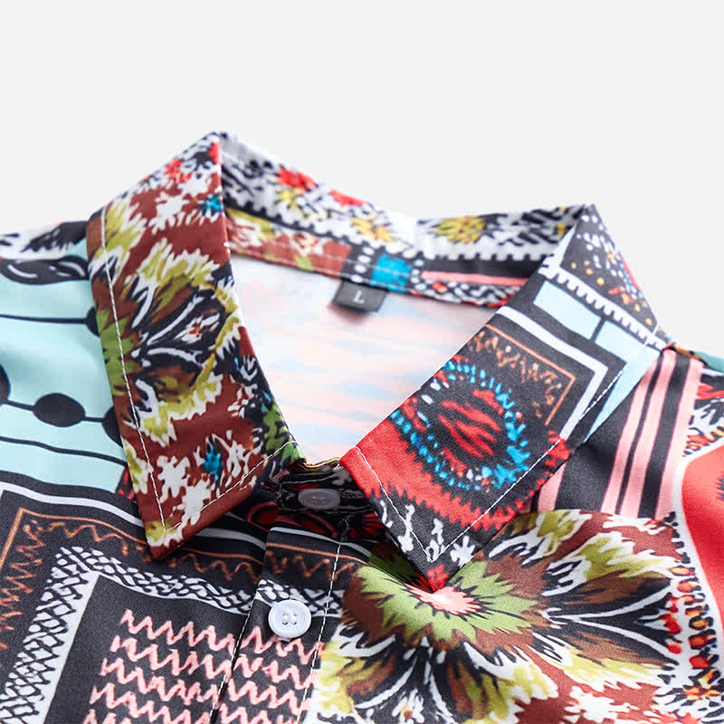 Men's Retro Ethnic Multicolor Geometric Paisley Block Print Shirt - image 7