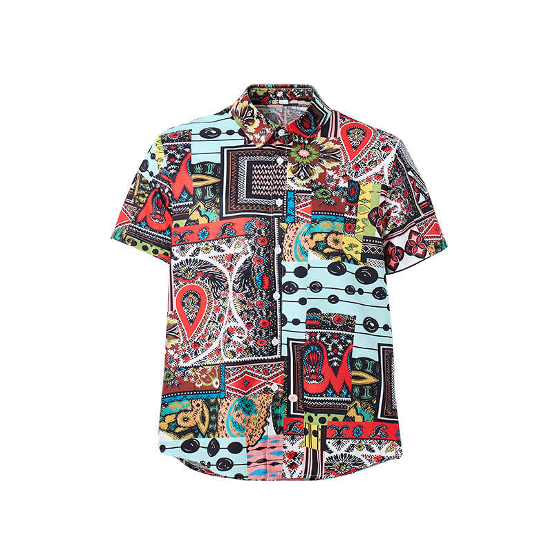 Men's Retro Ethnic Multicolor Geometric Paisley Block Print Shirt - image 8