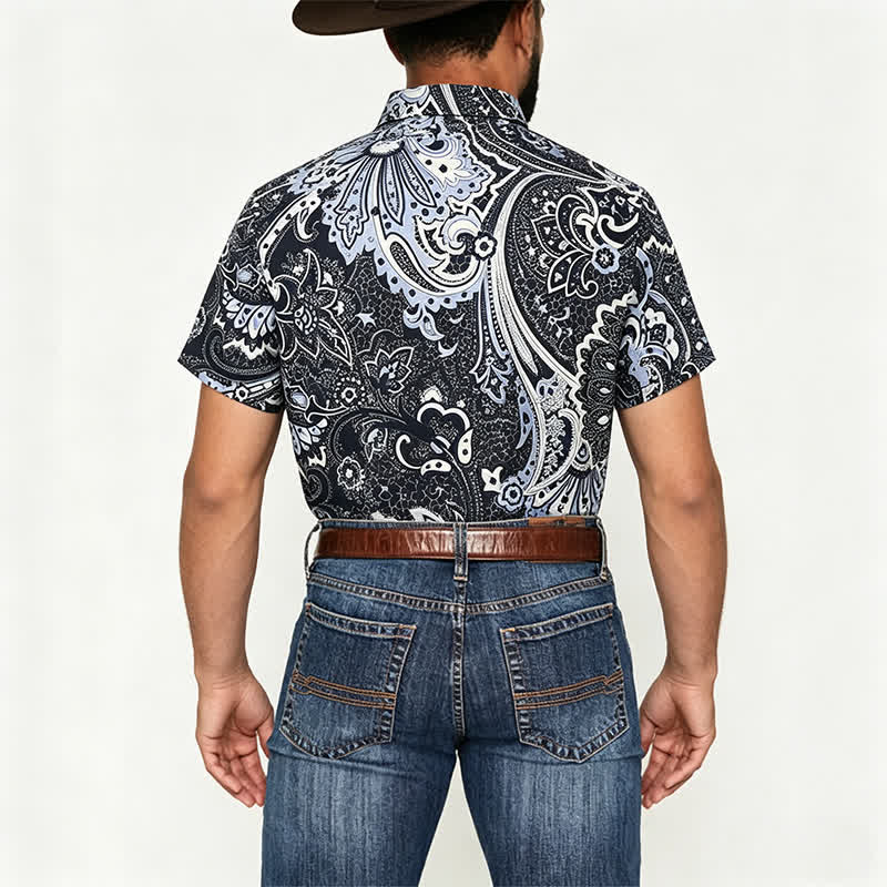 Men's Grey & White Floral Paisley Print Casual Shirt - image 2