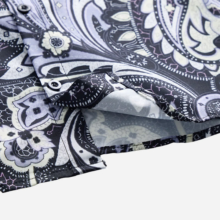 Men's Grey & White Floral Paisley Print Casual Shirt - image 6