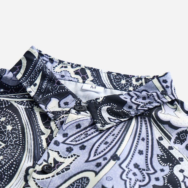 Men's Grey & White Floral Paisley Print Casual Shirt - image 4