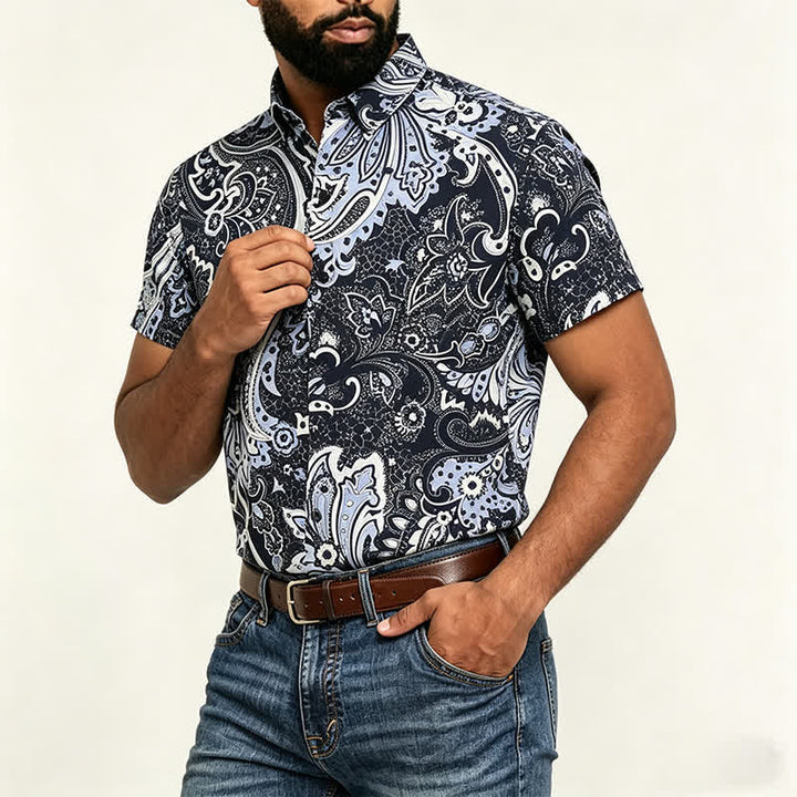 Men's Grey & White Floral Paisley Print Casual Shirt - image 3