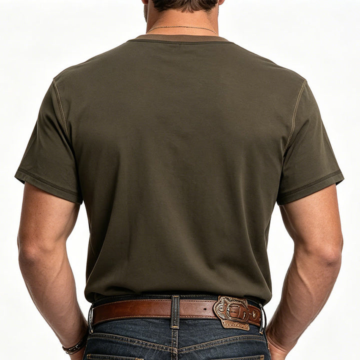 Men's Round Neck Contrast Stitch Short Sleeve Polo Shirt - image 2