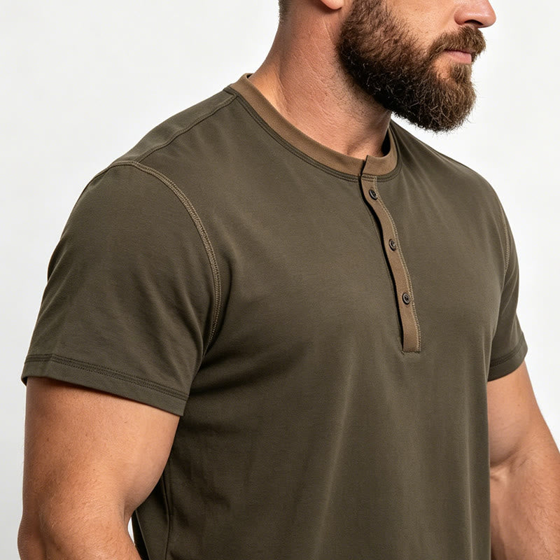 Men's Round Neck Contrast Stitch Short Sleeve Polo Shirt - image 3