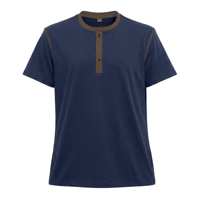 Men's Round Neck Contrast Stitch Short Sleeve Polo Shirt - Royal Blue - 3XL - image 17