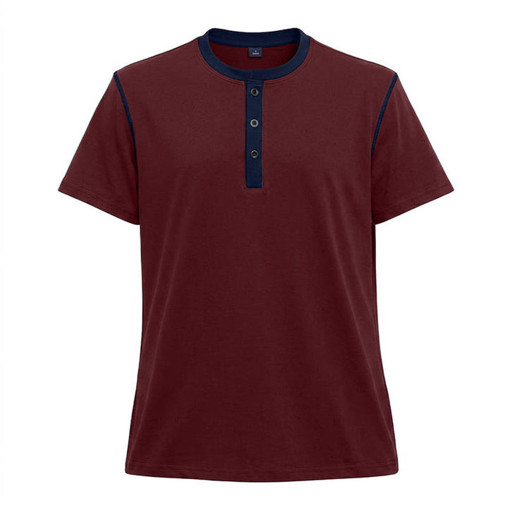 Men's Round Neck Contrast Stitch Short Sleeve Polo Shirt - Wine - 3XL - image 15