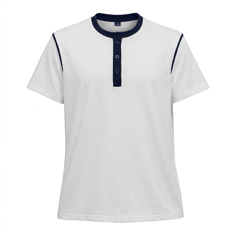 Men's Round Neck Contrast Stitch Short Sleeve Polo Shirt - White - 3XL - image 11