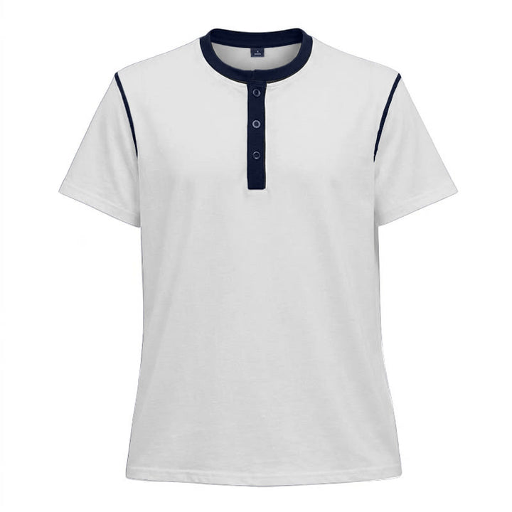Men's Round Neck Contrast Stitch Short Sleeve Polo Shirt - White - 3XL - image 11