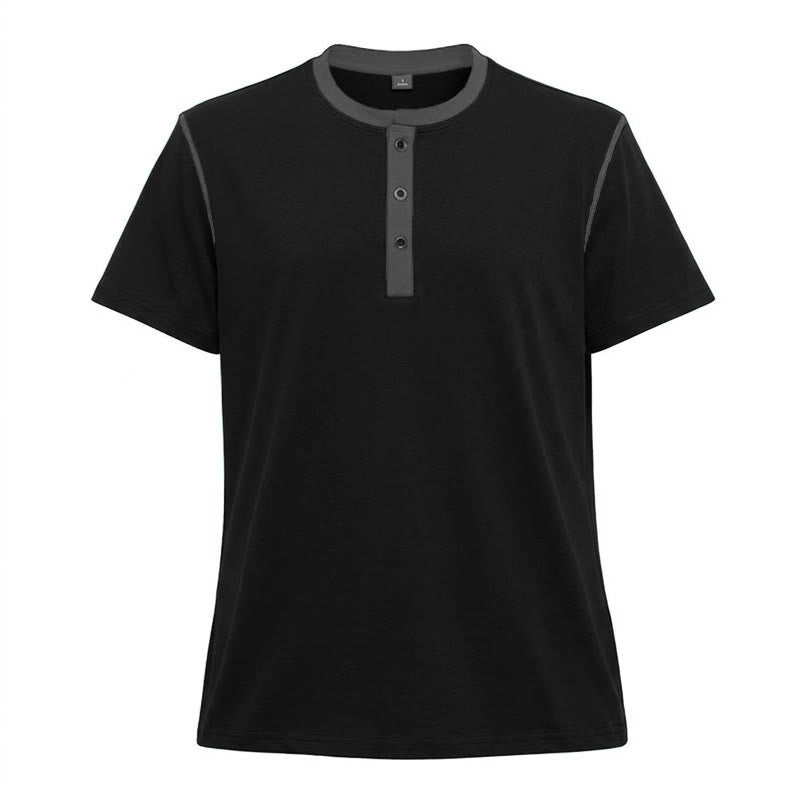 Men's Round Neck Contrast Stitch Short Sleeve Polo Shirt - Black - 3XL - image 27