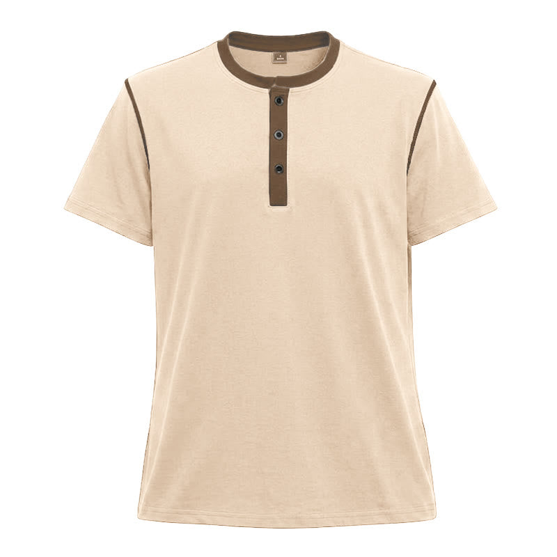 Men's Round Neck Contrast Stitch Short Sleeve Polo Shirt - Apricot - 3XL - image 35