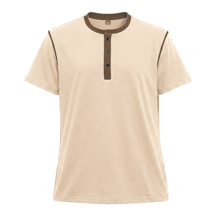 Men's Round Neck Contrast Stitch Short Sleeve Polo Shirt - Apricot - 3XL - image 35