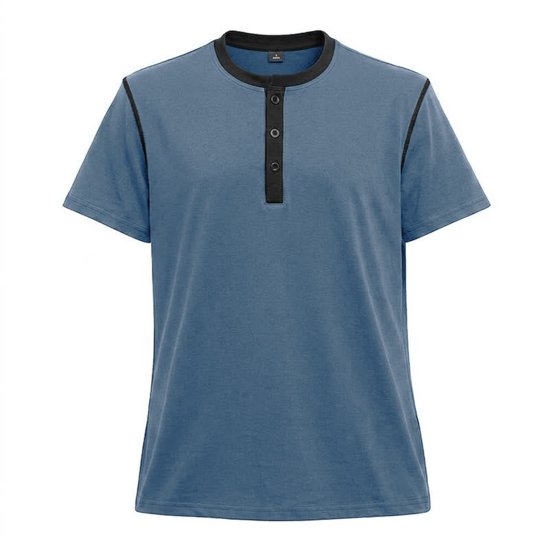 Men's Round Neck Contrast Stitch Short Sleeve Polo Shirt - Denim Blue - 3XL - image 29
