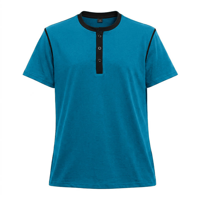 Men's Round Neck Contrast Stitch Short Sleeve Polo Shirt - Blue - 3XL - image 25