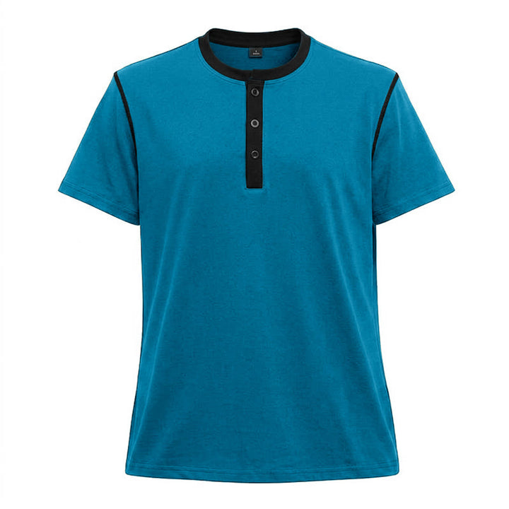 Men's Round Neck Contrast Stitch Short Sleeve Polo Shirt - Blue - 3XL - image 25
