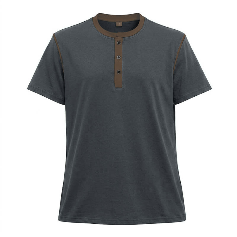 Men's Round Neck Contrast Stitch Short Sleeve Polo Shirt - Dark Grey - 3XL - image 23