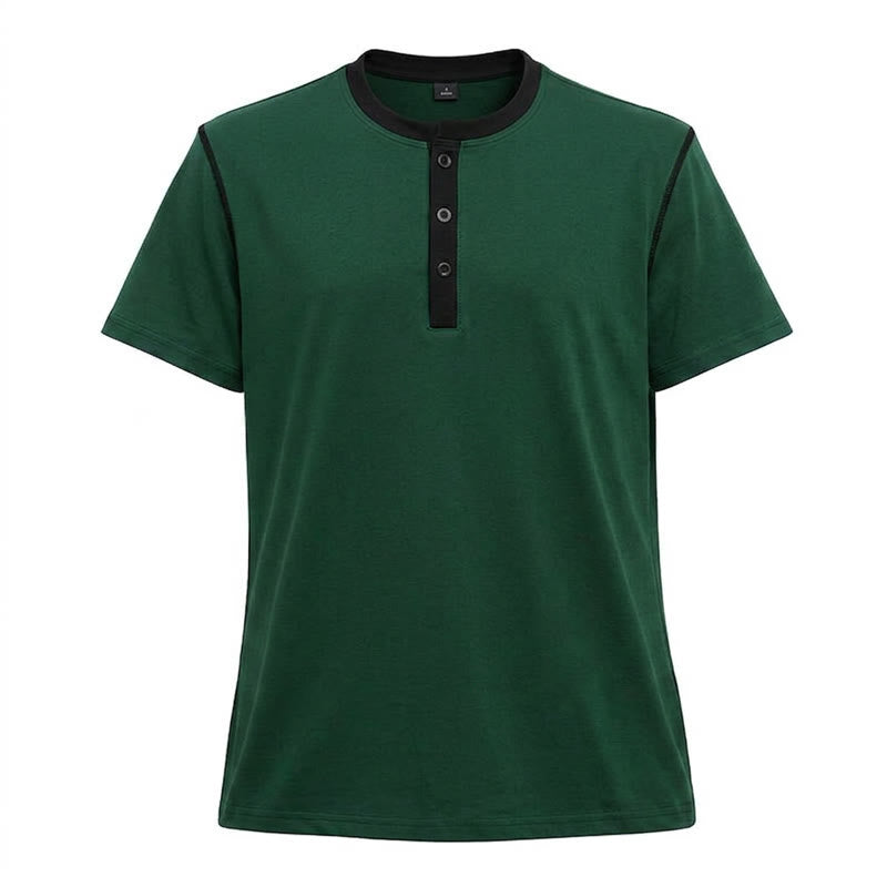 Men's Round Neck Contrast Stitch Short Sleeve Polo Shirt - Dark Green - 3XL - image 19