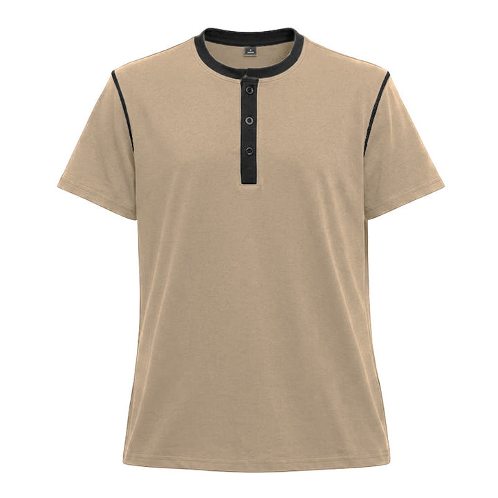 Men's Round Neck Contrast Stitch Short Sleeve Polo Shirt - Khaki - 3XL - image 21