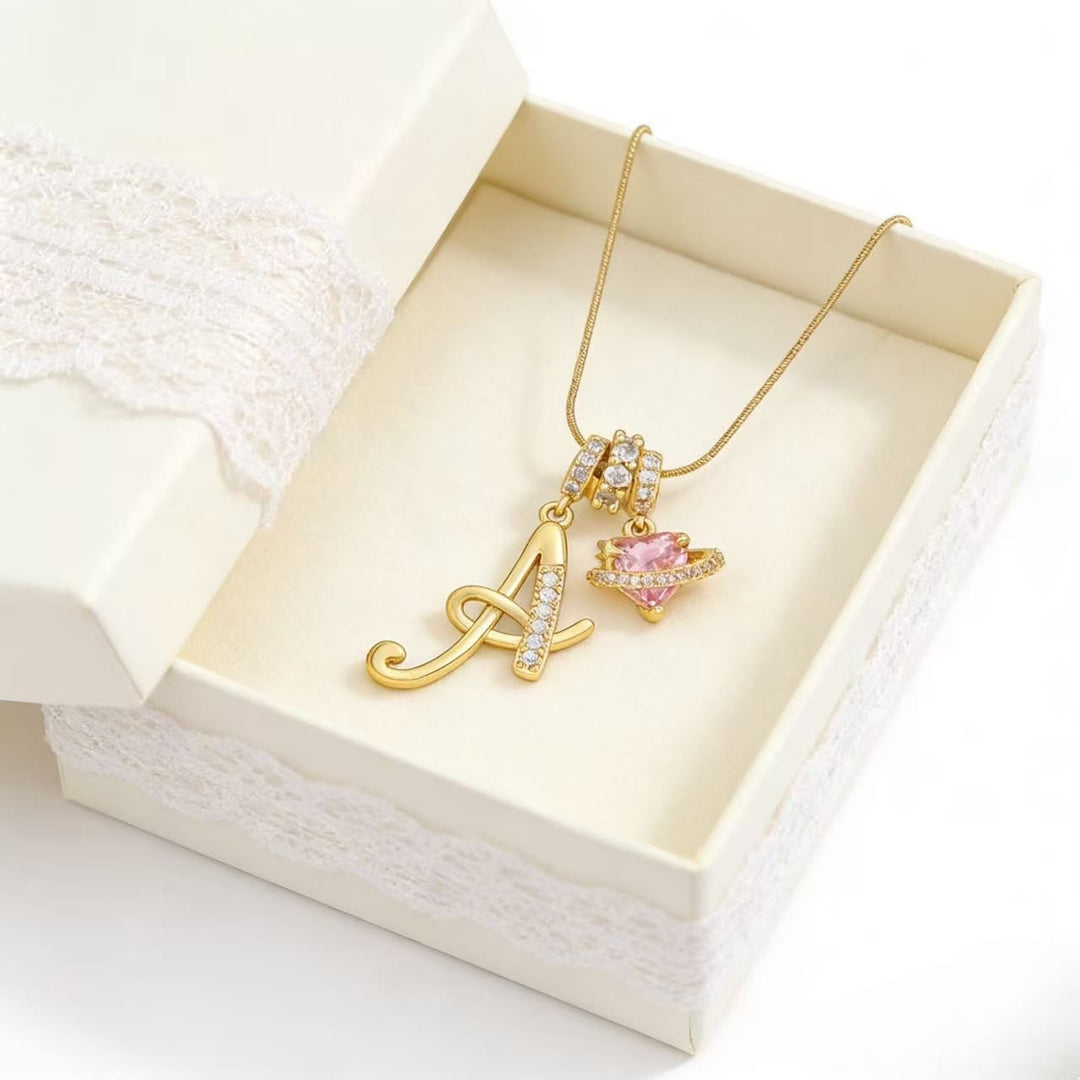 Trendy Dopamine Style Letter Pink Heart Charm Necklace - image 2