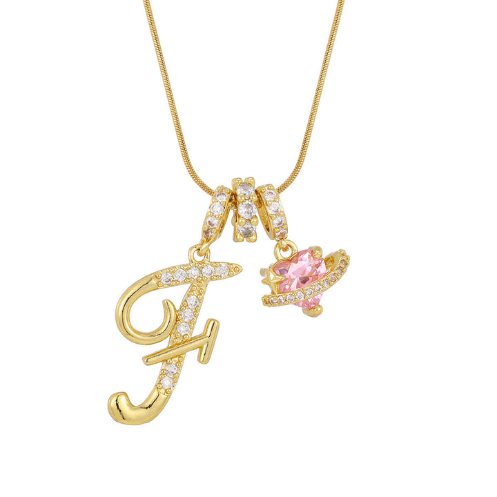Trendy Dopamine Style Letter Pink Heart Charm Necklace - F - Golden - image 8