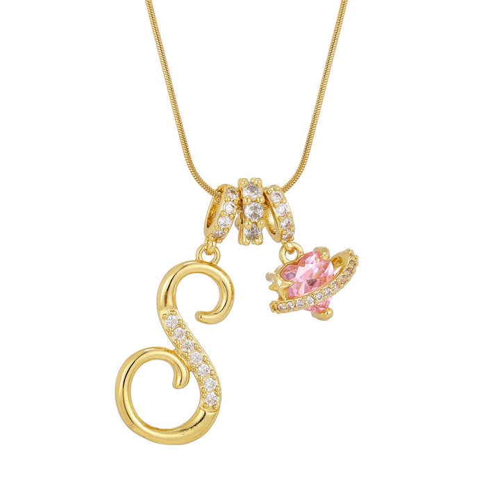Trendy Dopamine Style Letter Pink Heart Charm Necklace - S - Golden - image 20