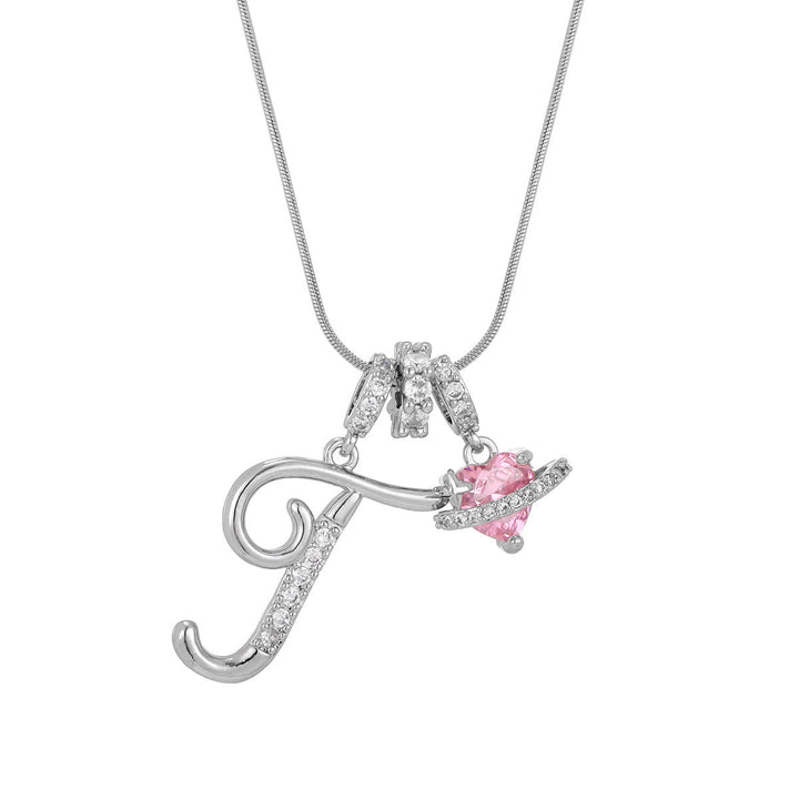 Trendy Dopamine Style Letter Pink Heart Charm Necklace - T - Silver - image 47
